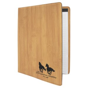 9 1/2" x 12" Bamboo Engraved Faux Leather Portfolio with Notepad - Open view