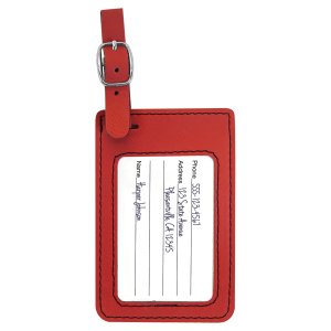 4 1/4" x 2 3/4" Red Engraved Faux Leather Luggage Tag - Back view
