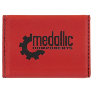 3 3/4" x 2 3/4" Red Engraved Faux Leather Hard Business Card Holder - Back view