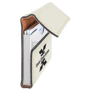 3 3/4" x 2 3/4" White Engraved Faux Leather Hard Business Card Holder - Side view