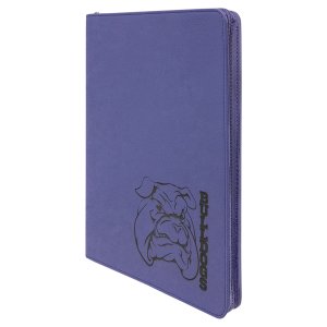 9 1/2" x 12" Purple with Zipper Engraved Faux Leather Portfolio with Notepad - Angle view
