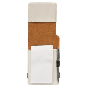 3 1/4" x 4 3/4" White Engraved Faux Leather Mini Notepad with Pen - Open view