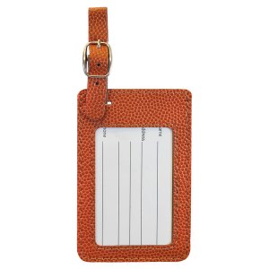 4 1/4" x 2 3/4" Basketball Engraved Faux Leather Luggage Tag - Back view