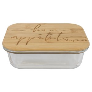 21 oz. Rectangle Glass Container with Bamboo Lid - Side view