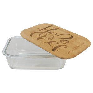 35 oz. Rectangle Glass Container with Bamboo Lid - Open view