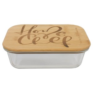 35 oz. Rectangle Glass Container with Bamboo Lid - Side view