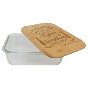 50 oz. Rectangle Glass Container with Bamboo Lid - Open view