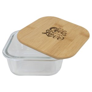 18 oz. Square Glass Container with Bamboo Lid - Open view