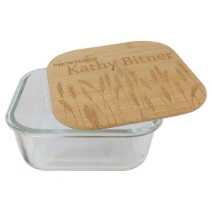 37 oz. Square Glass Container with Bamboo Lid - Open view