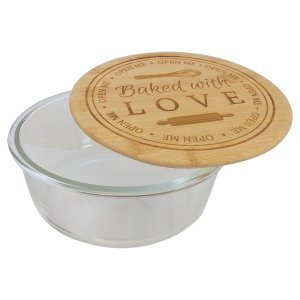 44 oz. Round Glass Container with Bamboo Lid - Open view