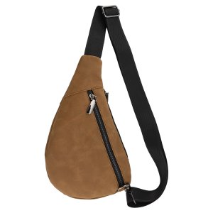 Crescent Bag - Engraved Faux Leather, Creekside Collection, Medium Brown - Back view