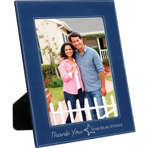 8" x 10" Blue/Silver Engraved Faux Leather Photo Frame - Angle view