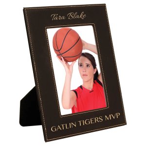 5" x 7" Black/Gold Engraved Faux Leather Photo Frame - Angle view