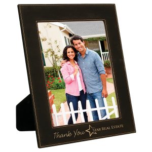 8" x 10" Black/Gold Engraved Faux Leather Photo Frame - Angle view