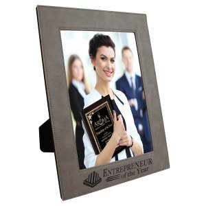 8" x 10" Gray Engraved Faux Leather Photo Frame - Angle view