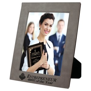 8" x 10" Gray Engraved Faux Leather Photo Frame - Angle 2 view