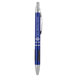 Blue with Silver Trim Custom Engraved Pen with Gripper - Angle 2 view