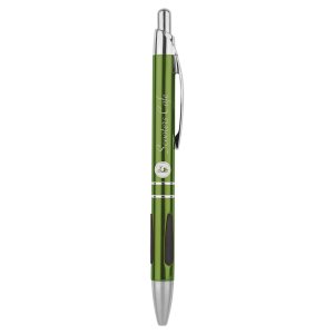 Green with Silver Trim Custom Engraved Pen with Gripper - Angle 2 view