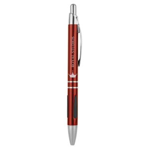 Burgundy with Silver Trim Custom Engraved Pen with Gripper - Angle 2 view