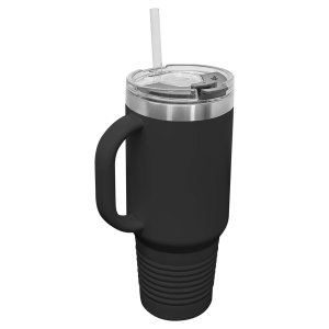 Polar Camel 40 oz. Black Travel Mug with Snap Lid & Straw - Back view