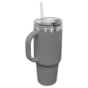 Polar Camel 40 oz. Dark Gray Travel Mug with Snap Lid & Straw - Back view