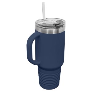 Polar Camel 40 oz. Navy Blue Travel Mug with Snap Lid & Straw - Back view