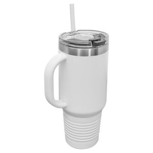 Polar Camel 40 oz. White Travel Mug with Snap Lid & Straw - Back view