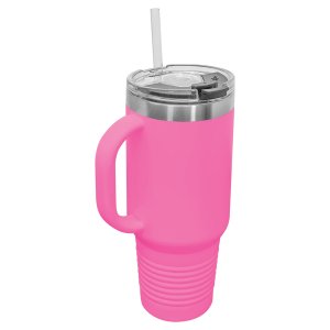 Polar Camel 40 oz. Pink Travel Mug with Snap Lid & Straw - Back view