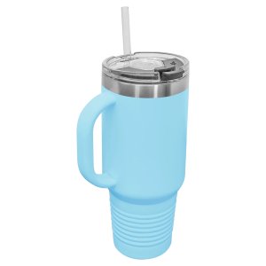 Polar Camel 40 oz. Light Blue Travel Mug with Snap Lid & Straw - Back view