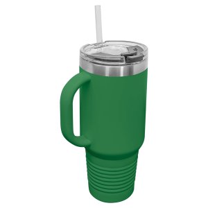 Polar Camel 40 oz. Green Travel Mug with Snap Lid & Straw - Back view