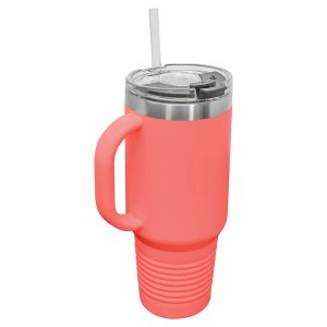 Polar Camel 40 oz. Coral Travel Mug with Snap Lid & Straw - Back view