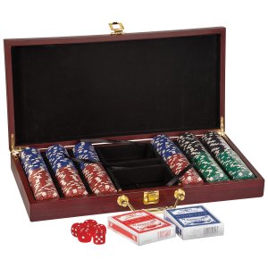 Rosewood Finish 300 Chip Poker Set - Open view