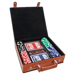Basketball Engraved Faux Leather 100 Chip Poker Set - Open view