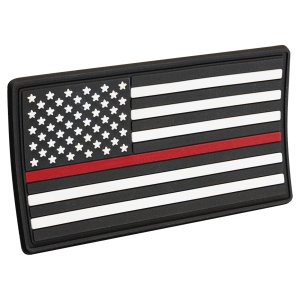 1 3/4" x 3 1/4" Red Line American Flag PVC Patch representing support for firefighters - Kota Pro Adhesive included - Angle view