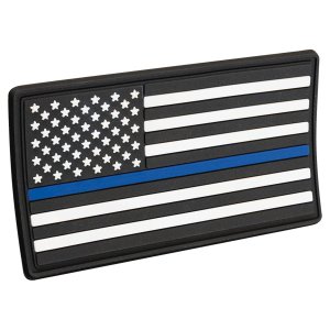 1 3/4" x 3 1/4" Blue Line American Flag PVC Patch representing support for law enforcement - Kota Pro Adhesive included - Angle view