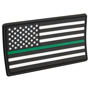 1 3/4" x 3 1/4" Green Line American Flag PVC Patch representing support for the military - Kota Pro Adhesive included - Angle view
