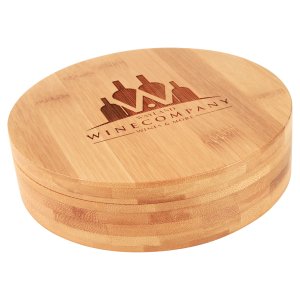 6 1/4" Round Bamboo 4-Piece Wine Tool Set - Closed view