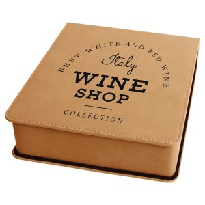 Light Brown Engraved Faux Leather 3-Piece Wine Tool Gift Set - Angle view