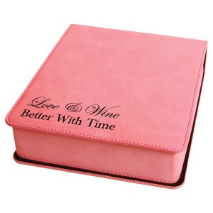 Pink Engraved Faux Leather 3-Piece Wine Tool Gift Set - Angle view