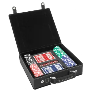 Black/Gold Engraved Faux Leather 100 Chip Poker Set