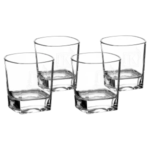 Four Polar Camel 8 oz. Rectangle Rocks Glasses in Black Gift Box with Printed Paper Sleeve