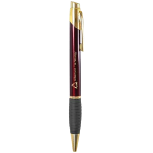 Gloss Burgundy Brass Ballpoint Pen with Gripper