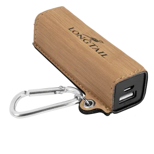 Bamboo Engraved Faux Leather 2200 mAh Power Bank with USB Cord