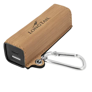 Bamboo Engraved Faux Leather 2200 mAh Power Bank with USB-C Cord