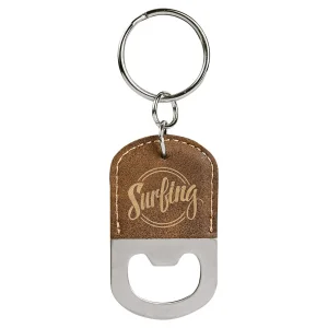 Oval Rustic/Gold Engraved Faux Leather Bottle Opener Keychain