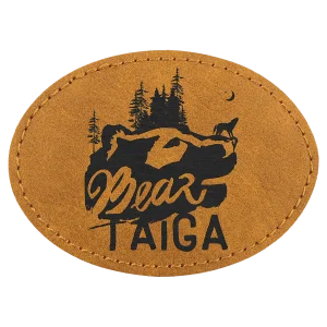 Oval Patch with Kota Pro Adhesive - Engraved Faux Leather, Creekside Collection 3 1/2" x 2 1/2", Light Brown