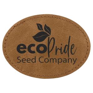 Oval Patch with Kota Pro Adhesive - Engraved Faux Leather, Creekside Collection 3 1/2" x 2 1/2", Medium Brown