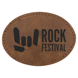 Oval Patch with Kota Pro Adhesive - Engraved Faux Leather, Creekside Collection 3 1/2" x 2 1/2", Dark Brown