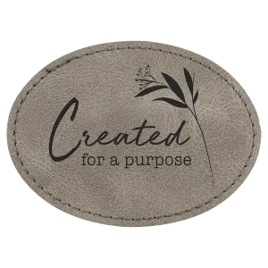 Oval Patch with Kota Pro Adhesive - Engraved Faux Leather, Creekside Collection 3 1/2" x 2 1/2", Gray
