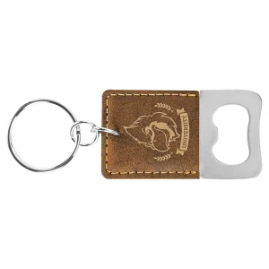 Rectangle Rustic/Gold Engraved Faux Leather Bottle Opener Keychain